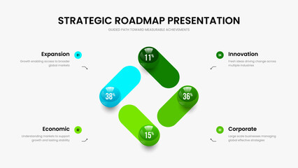 Simple Profile Presentation Template Vector Illustration. Colorful Growth 4 Option Infographic Slideshow Layout. Educational Innovation Four Step Diagram Frame Design.