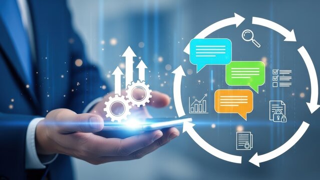 Digital business process automation data communication and workflow management concept