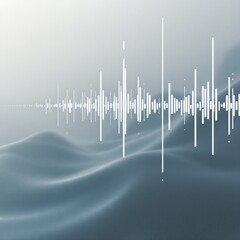 Abstract sound wave visualization with undulating grey-blue background representing audio technology and digital data.