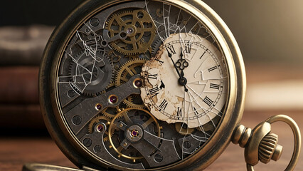 Broken Antique Pocket Watch with Exposed Gears