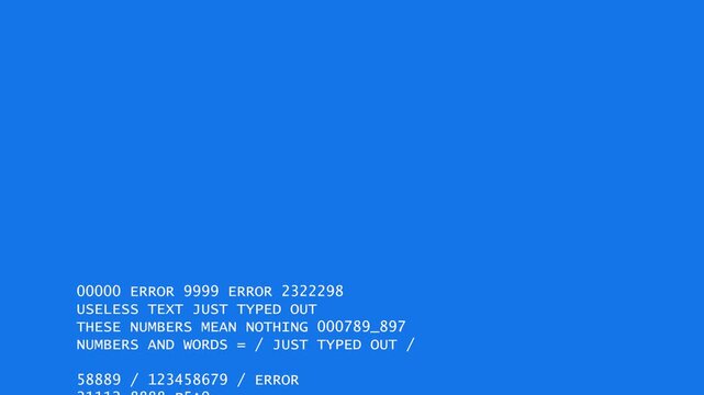 Computer error message on blue screen displaying confusing commands and meaningless text from a technical issue