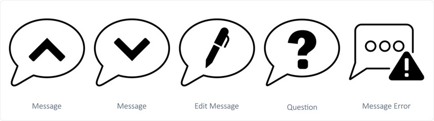 A set of 5 business icons as message, edit message, question