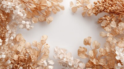 A minimal background with dried botanical elements arranged around the edges creates a natural frame on a clean surface for versatile design use.