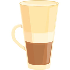 Tall glass mug with creamy coffee layers and frothy top against a clean white background perfect for beverage advertising