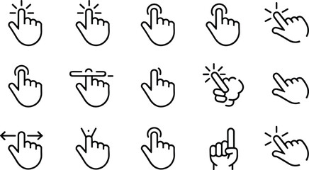 Digital Interface Pointer and Hand Cursor Icons Set for Web Design, Featuring Tap, Click, Swipe, and Touch Gestures for Modern App and Mobile Navigation.