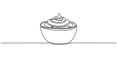 Self drawing animation of single one line drawing one bowl with whipped cream, Full length animated 