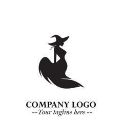 Mystical Black Witch Logo Symbol on White Background for Modern Magical Branding Design Effects