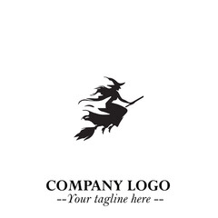 Obraz premium Mystical Black Witch Logo Symbol on White Background for Modern Magical Branding Design Effects