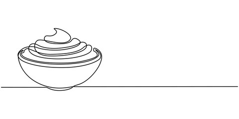 Self drawing animation of single one line drawing one bowl with whipped cream, Full length animated 