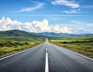 Fototapeta premium Open highway stretches into rolling hills under cloudy skies