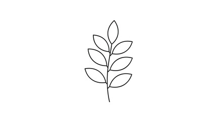 Simple line drawing of a delicate botanical branch with seven leaves, illustrating natural growth and minimalist elegance on a white background.