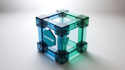 Transparent Cube Structure with Blockchain Tag glass