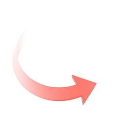 Red curved arrow pointing downward and to the right with gradient fade on white background