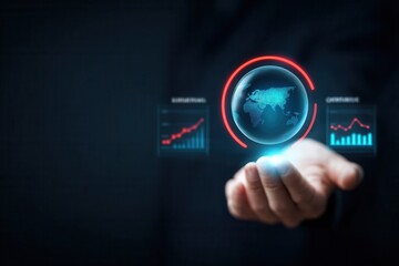 A glowing analytic sphere displays financial signals with enhancement clarity guiding performance and describing how profit naturally increases under the influence of the rate chart