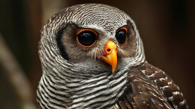 Close-up portrait of a brown wild raptor bird of prey, featuring the hawk's sharp beak, eye, and feathers - Powered by Adobe