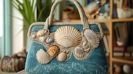 Summer handbag with seashell embellishments