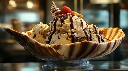 Sundae served in a giant seashell