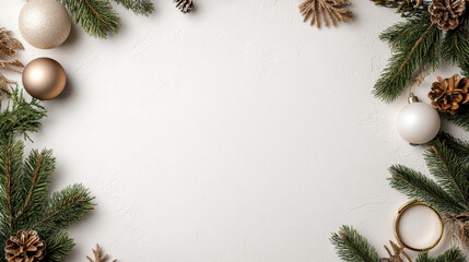 Soft rose metallic ornament pine branches cheerful holiday frame