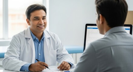 Obraz premium Indian Physician Consulting Patient During Health Checkup in Clinic