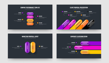 Market Report 4 5 2 3 Step Diagram Frame Design Set. Modern Launch Four Five Two Three Element Infographic Slideshow Layout Vector Illustration Bundle.