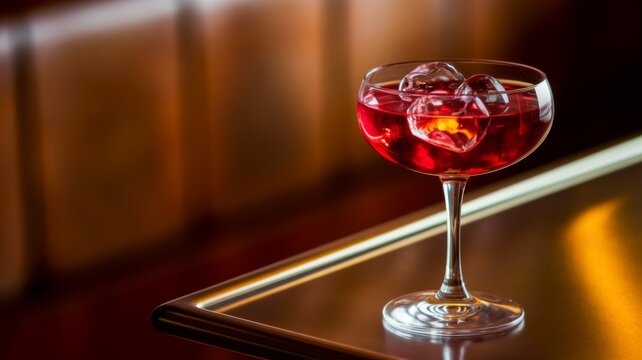 Romantic Cocktail with Heart-Shaped Ice Cubes in a Bar