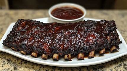 Sweet and tangy BBQ ribs on a platter