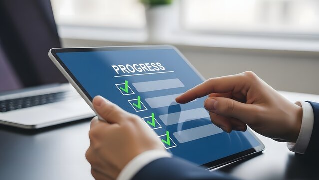 Completing digital form on tablet device for business survey or application - Powered by Adobe