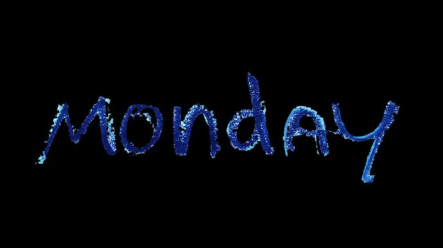 Monday handwritten in crayon scribble stopmotion, monday title on black background, handdrawn pencil style