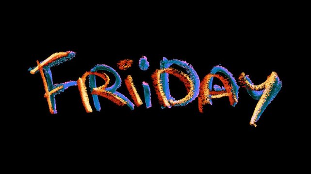 Friday title written in soft colored pencil sketch style, animated on a clean background for a simple intro.