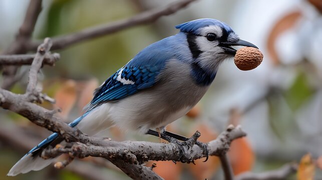 Small blue tit perched on a green branch in the forest, a wild blue avian closeup of nature and wildlife