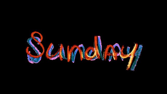 Sunday title written in soft colored pencil sketch style, animated on a clean background for a simple intro.