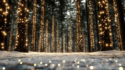 Glowing tree light forest winter forest fairy light trees snow covered ground magical woodland