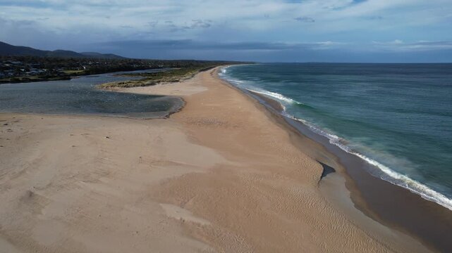 Picturesque Steels Beach, Shelly Point In Beaumaris, TAS, Australia - Aerial Drone Shot
