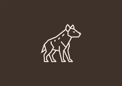 A geometric hyena line logo featuring sharp abstract contours that emphasize its alert expression and dynamic energy, representing adaptability, intelligence, and raw wilderness
