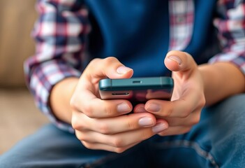 Close-up of a teenager's hands texting on a smartphone, generation z, hands