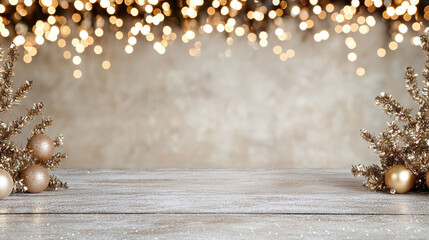 Warm rose gold holiday glow with gentle sparkles and festive bokeh