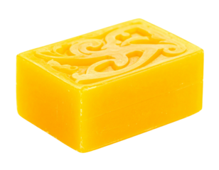 Yellow Cold Process Soap Bar Isolated on White with Mint