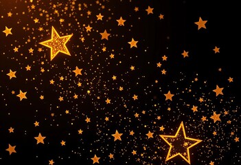 Shimmering gold stars scattered on a dark background,  holiday,  magical