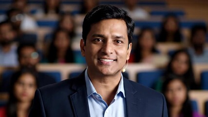 Engaging university lecture with animated professor in modern classroom setting