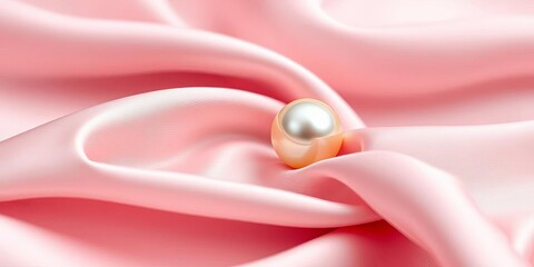 A single lustrous pearl rests on folds of luxurious silk, white, fold