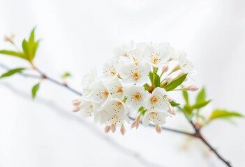 Delicate white blossoms against a soft, blurred white backdrop,  bloom,  floral design
