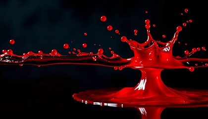 Crimson liquid splashing, vibrant droplets on dark background,  red,   abstract