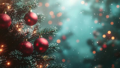 Festive Christmas Tree with Red Ornaments and Lights