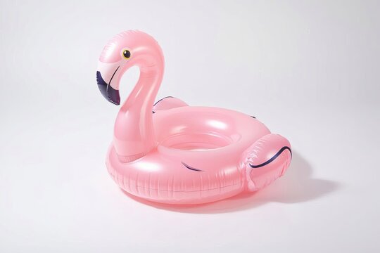 Pink flamingo inflatable swim ring on a white background