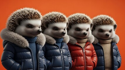 Cute Hedgehog Characters Dressed in Warm Winter Clothing