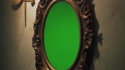 Elegant vintage ornate mirror frame featuring green screen ready for digital content compositing - Powered by Adobe