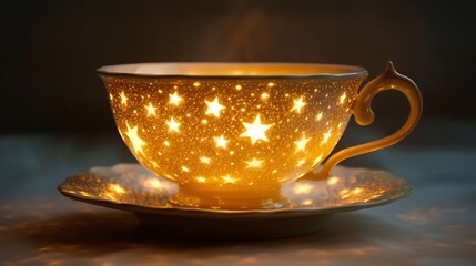 Tea cup made entirely of tiny glowing stars