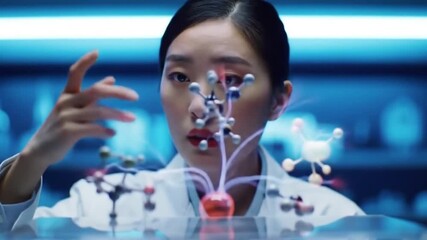 Asian Female Scientist Manipulating Molecules in a Futuristic Lab
- Powered by Adobe