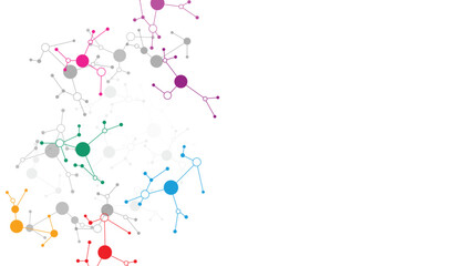 Colorful Molecular Network Connections on White Background with Abstract Nodes and Links
