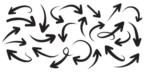 Hand-Drawn Arrow Set with Curved, Swirl and Sketch Style Direction Icons